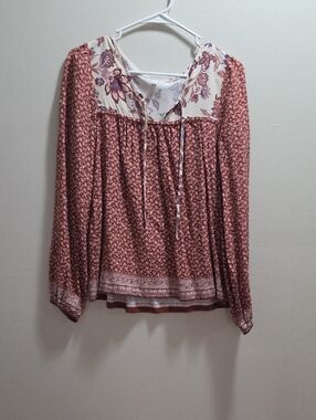 Maurices Floral Yoke Peasant Top - Rose Rust & Cream